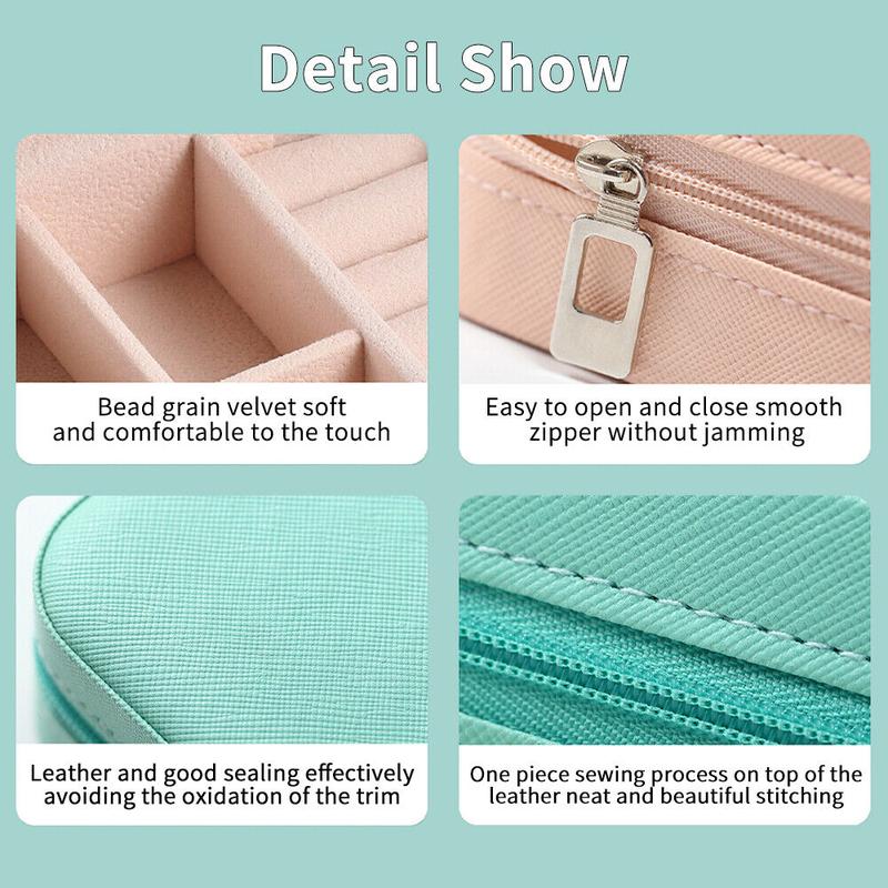 1 Count Small Portable Jewelry Organizer PU Leather Jewelry Ornaments Case Travel Storage Multi-grid Jewelry Box for Earrings Necklace Ring bracelet gifts for girls ladies females Travel essentials