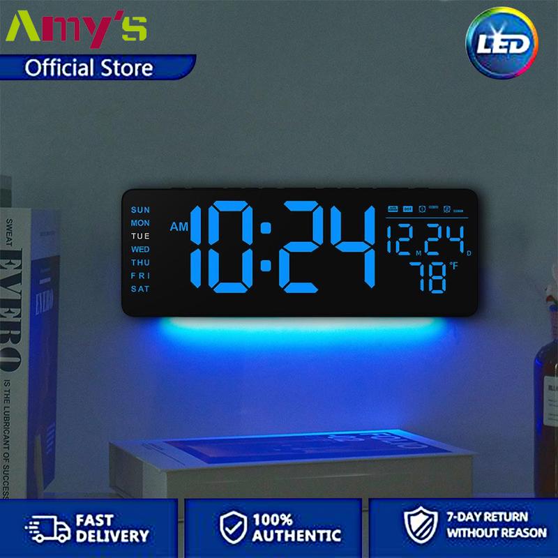 CLOCCERS Large Screen Digital Wall Clock With Temperature Date Week Display Auto DST, Desk Countdown Digital Timer, 5-level Brightness Adjustment Auto Led Dual Alarm Clock with Remote Control for Living Room, Bedroom, Desk Decor, Mounted, Gift for Elderly