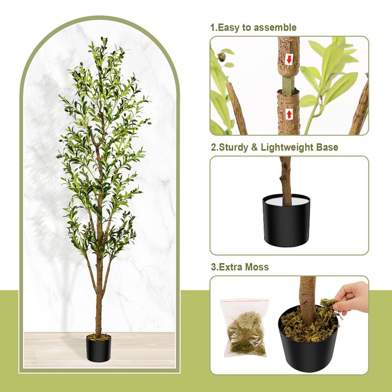 7 FT Artificial Olive Tree - Lifelike Faux Silk Olive Plant with Olive Leaves, Ideal for Home (Living Room, Bedroom, Balcony Corner), Office, and Garden Decor.