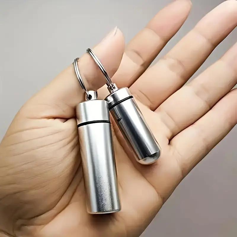 Stainless Steel Pill Storage Bottle, 2 Counts Portable Waterproof Pill Case, Mini Pill Box for Home & Travel