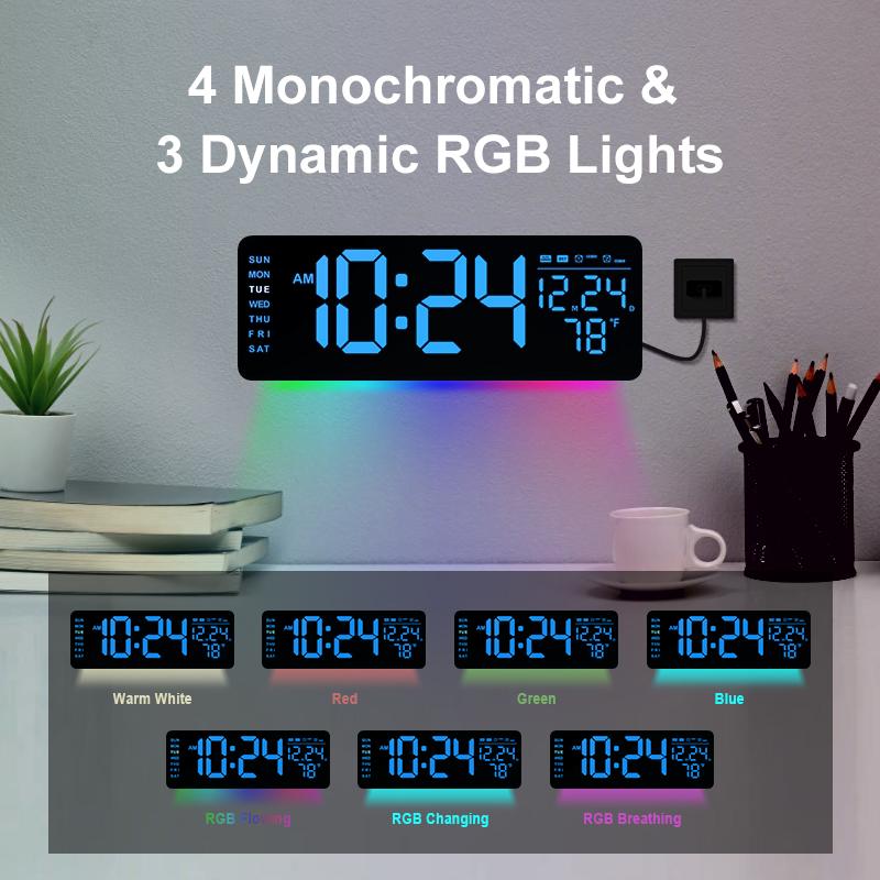 CLOCCERS Large Screen Digital Wall Clock With Temperature Date Week Display Auto DST, Desk Countdown Digital Timer, 5-level Brightness Adjustment Auto Led Dual Alarm Clock with Remote Control for Living Room, Bedroom, Desk Decor, Mounted, Gift for Elderly