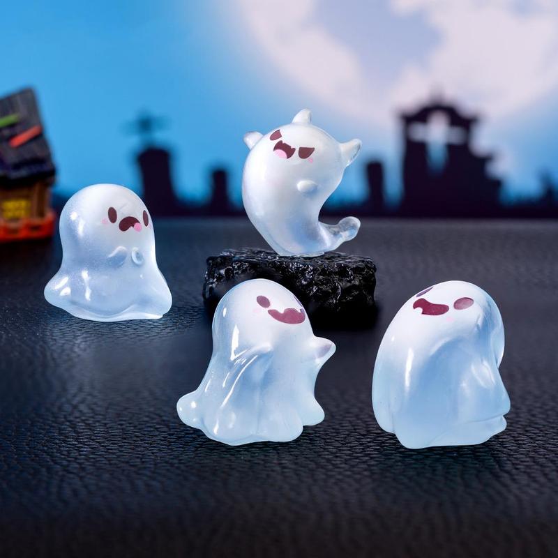 Creative Cute Cartoon Little Ghost Design Resin Ornament, 6 Counts set DIY Mini Resin Craft, Glow in The Dark Home Decor, Cute Decoration for Home & Office