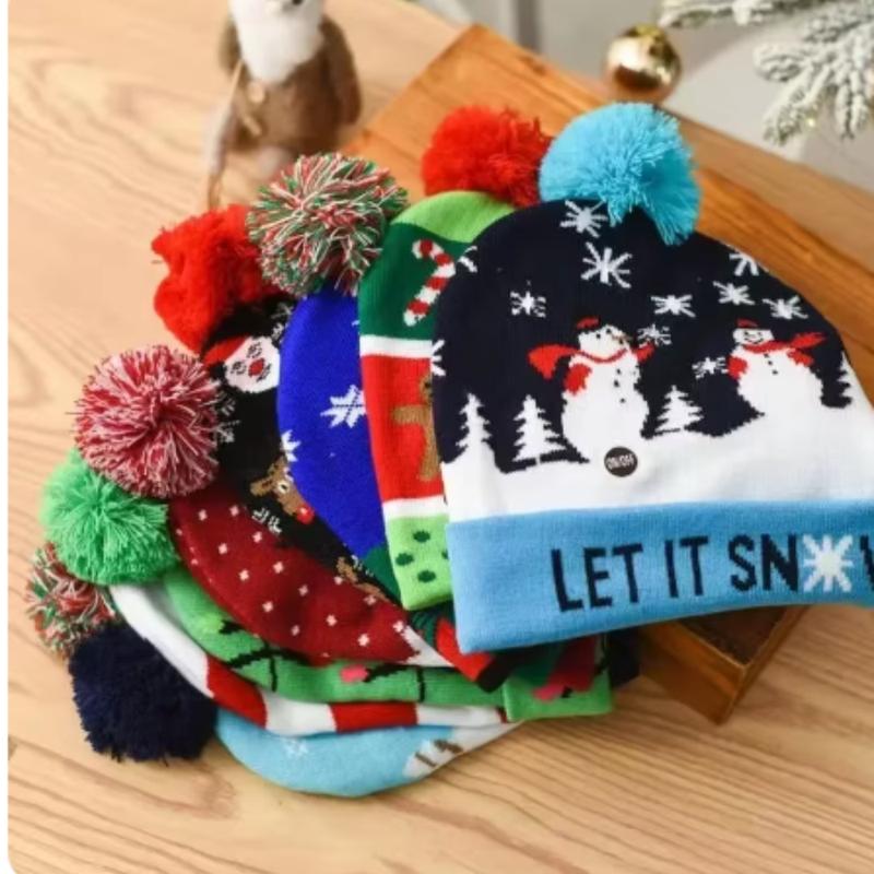 Christmas Hat Year Xmas Party Decor Creative Flashing Light Snowman Winter Warm Color Knitted Cap Christmas Gift Christmas