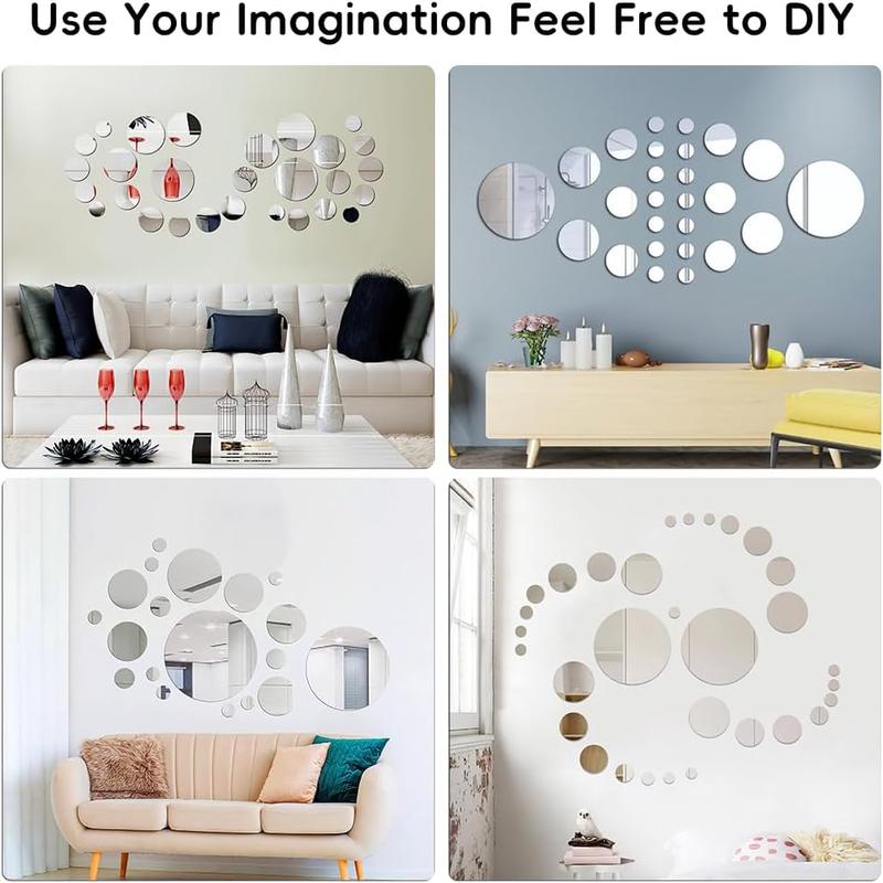 32 Count Acrylic Mirror Wall Stickers, Removable Wall Decal Mirror Set, Bathroom Wall Sticker Art, Circle Ceiling Mirrors for Bedroom, Home, Living Room, Sofa TV Background Decor (Small)