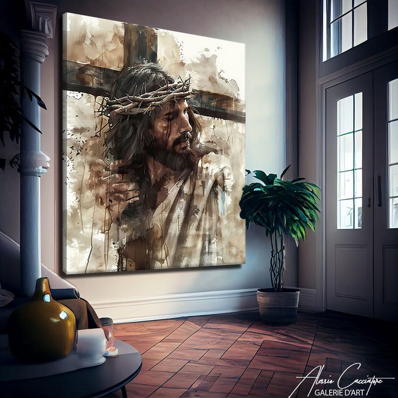 Abstract Christian Art Modern, Large Religious Wall Art Framed, Jesus Painting poster, Christianity Wall Art