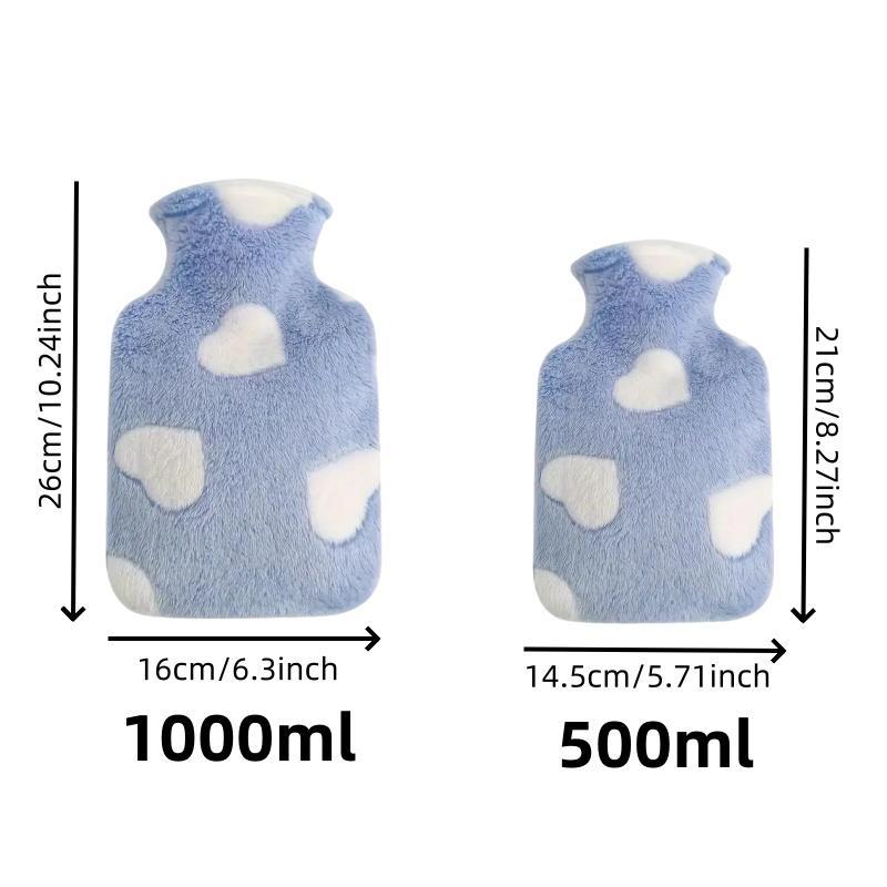 Cute Cartoon Heart Pattern Hot Water Bottle, 1 Count Soft Plush Cover Hot Water Bag, Hot Water Bottle for Neck, Back, Shoulder, Leg & Menstrual Relief