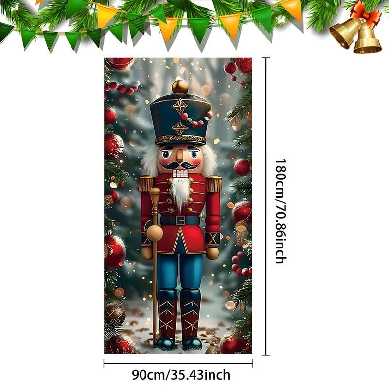 Nutcracker Pattern Door Banner, 1 Count Christmas Themed Door Cover Banner with 4 Grommets, Christmas Decor for Home Living Room Bedroom