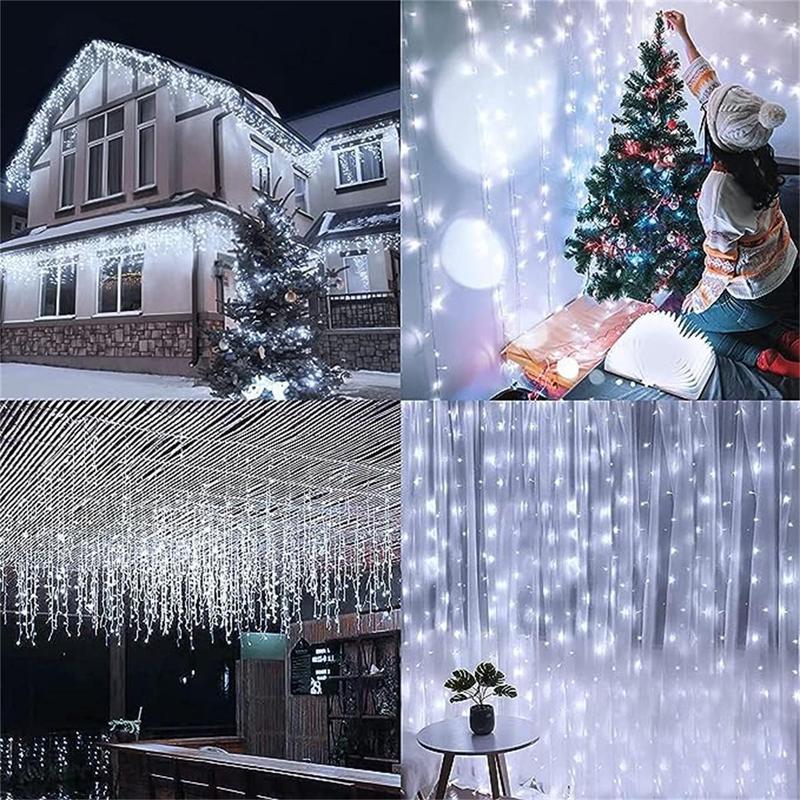 Solar Outdoor Light with 8 Modes Icicle Lights, 1 Count Solar 96 LED Christmas Lights Outdoor with 16 Drops, Gaming Lights, Waterproof Fairy String Lights for Party, Holiday, Wedding & Garden Decor