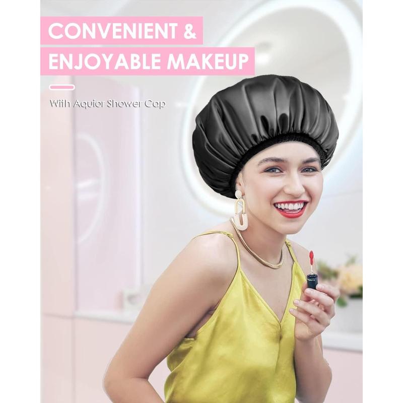 Shower Cap,Terry Lined Shower Cap for Women Reusable, Triple Layer Waterproof Bath Cap, Extra Large for Women Long Hair