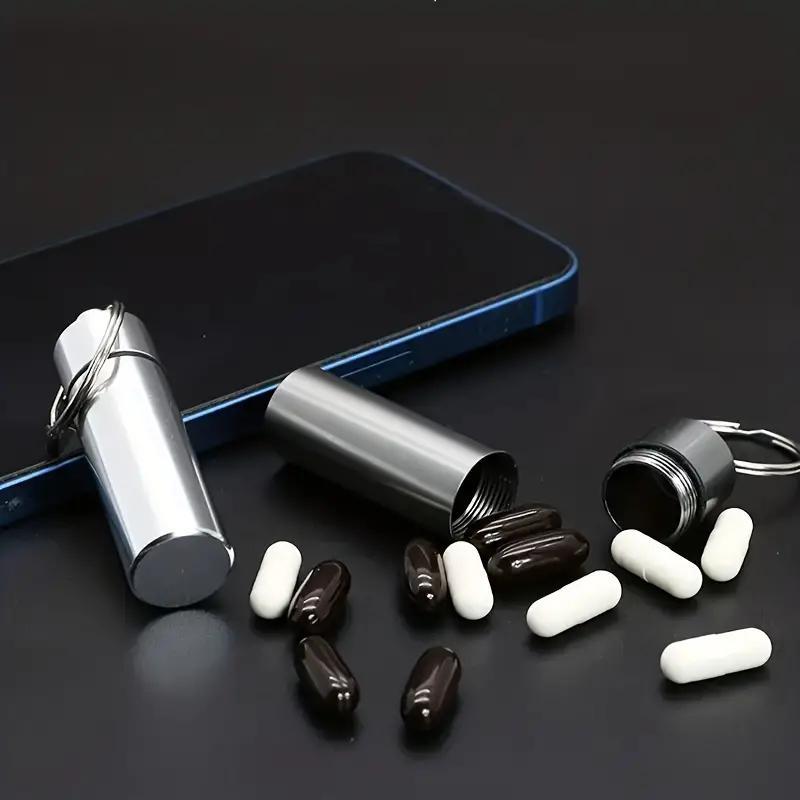 Stainless Steel Pill Storage Bottle, 2 Counts Portable Waterproof Pill Case, Mini Pill Box for Home & Travel