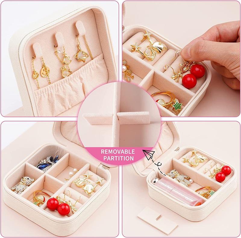 1 Count Small Portable Jewelry Organizer PU Leather Jewelry Ornaments Case Travel Storage Multi-grid Jewelry Box for Earrings Necklace Ring bracelet gifts for girls ladies females Travel essentials