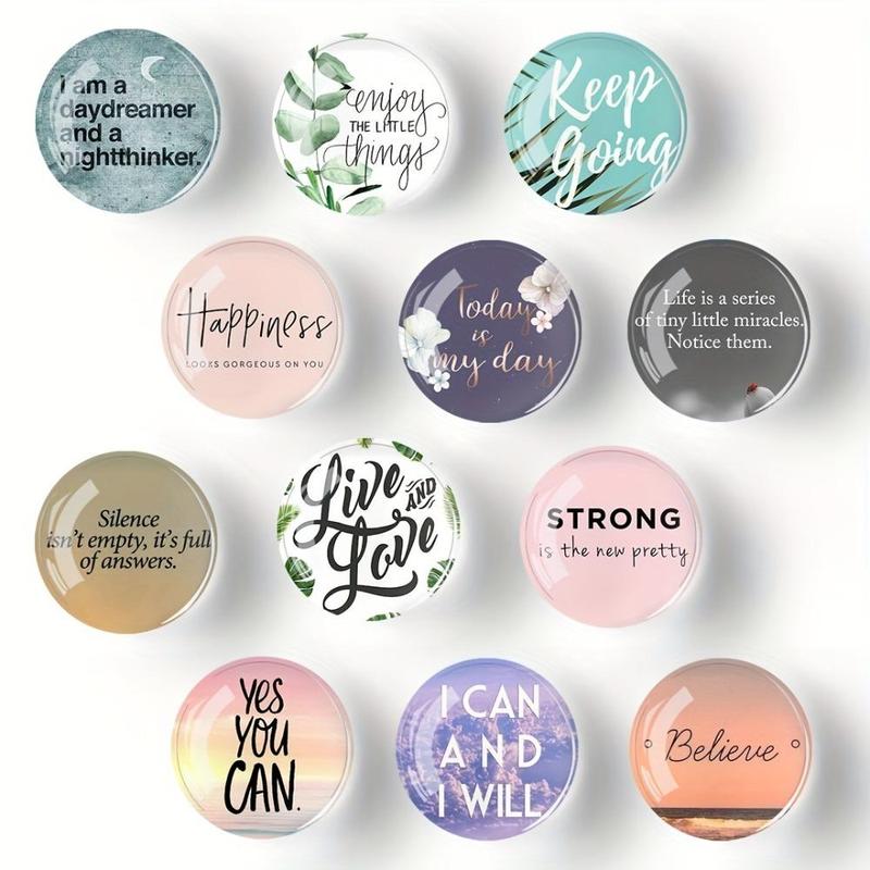 Round Glass Cute Refrigerator Magnet, 12pcs set Marble Pattern Fridge Magnet, Perfect for Organizing and Decorating Kitchen, Office, and Whiteboard