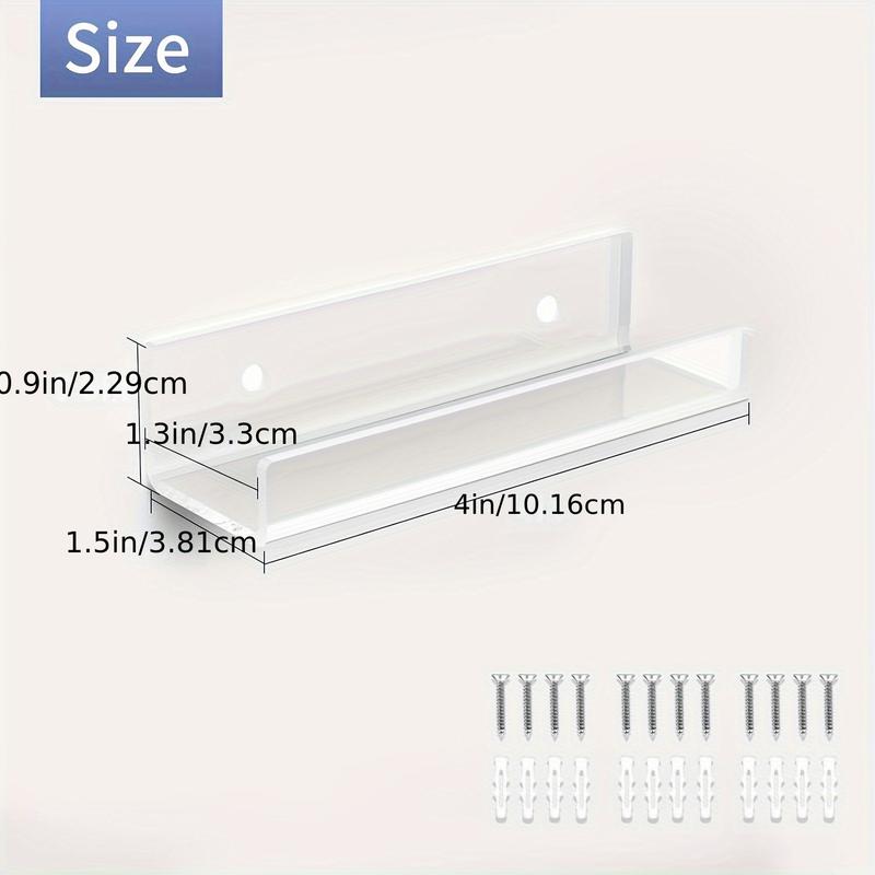 6pcs, Vinyl Record Shelf Wall Mount, Clear Acrylic Album Record Holder Display, Bookshelf, Floating Wall Shelves For Bathroom, Bedroom, Living Room, Kitchen, 4 Inch