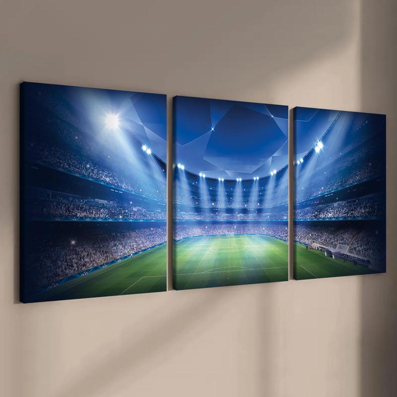 Football Stadium Pattern Canvas Painting with Frame, 3 Counts Modern Wall Art, Wall Decor for Home Living Room Bedroom Office