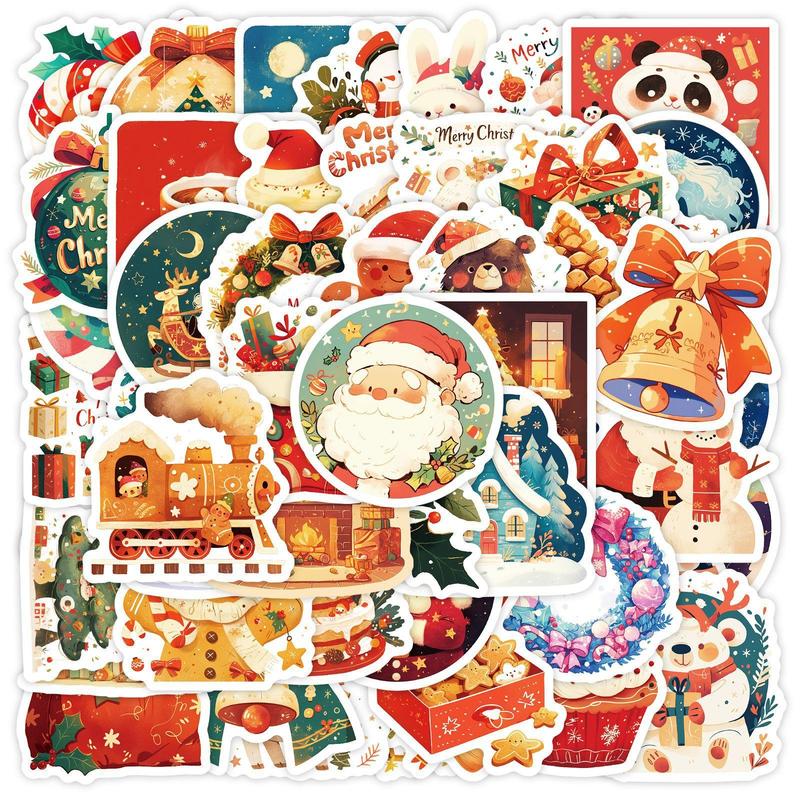 Christmas Series Sticker, 50pcs set Waterproof Self Adhesive Decor Paper, Decor Sticker for Gift Greeting Card Water Bottle Laptop Phone