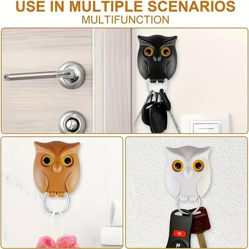 Owl Design Key Hook, 1 Count Cute Owl Key Holder, Magnetic Night Owl Key Hook, Wall Mounted Key Hook, Home Storage Hook for Home Office