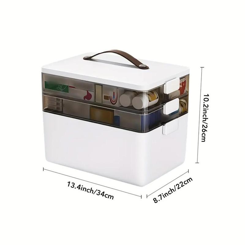 Medicine Storage Box, 1 Count 3 Layers Sundries Organizer with Lid & Handle, Large Capacity Storage Box for Home Dormitory Office Outdoor