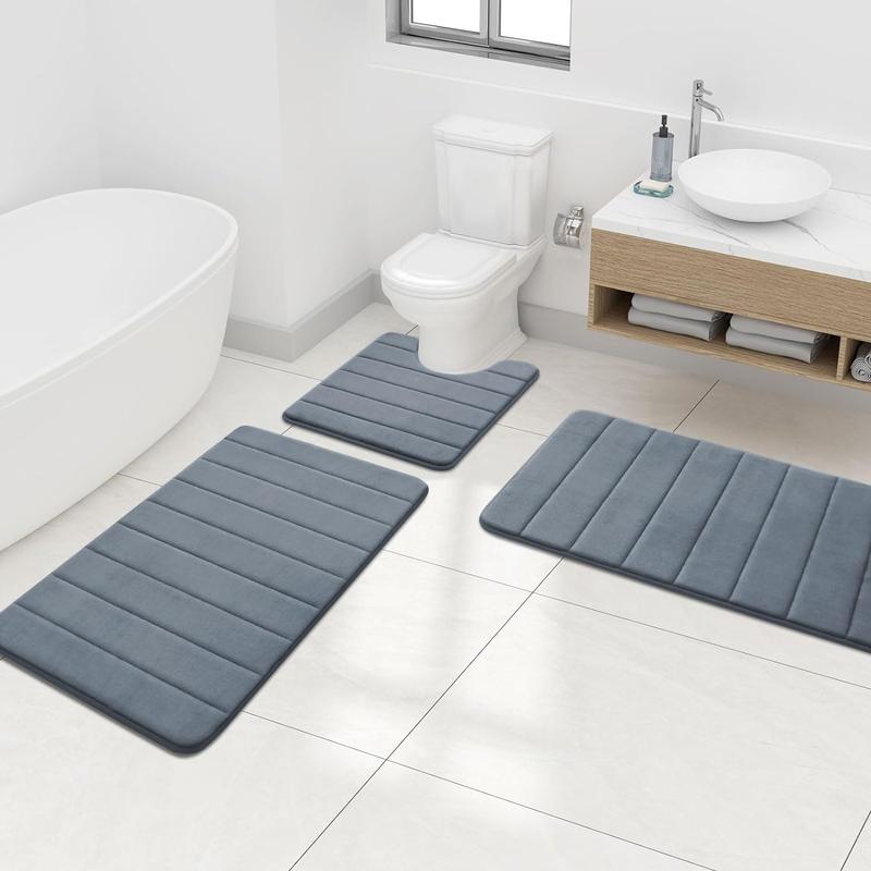 Memory Foam Bath Mat 24x16, Ultra Soft and Absorbent Bathroom Rugs, Non-Slip, Machine Wash Dry, Thick Bath Rug Carpet for Bathroom Floor, Sink and Shower, Dark Grey