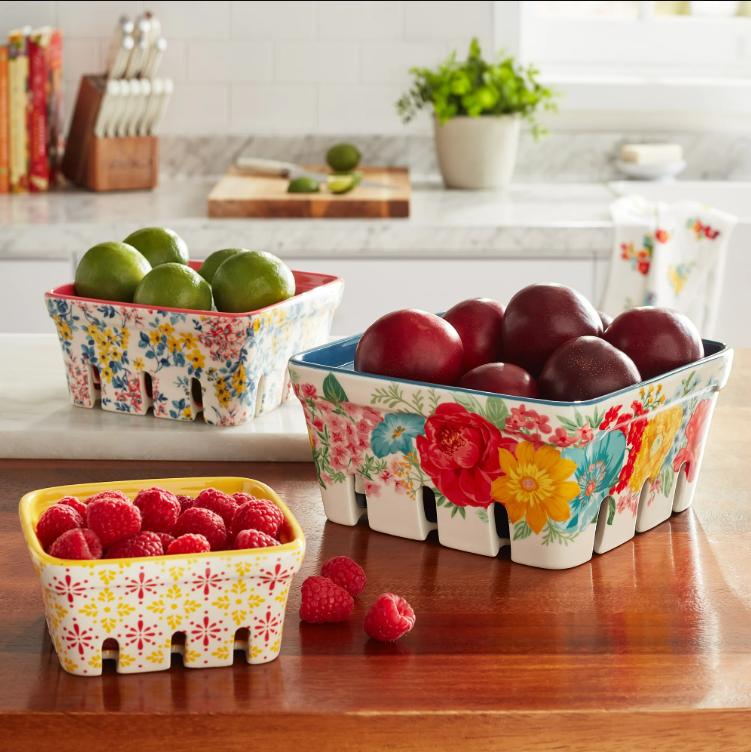 The Pioneer Woman Fancy Flourish 3-Piece Ceramic Fruit Basket Set No Brand Organiser Farmhouse