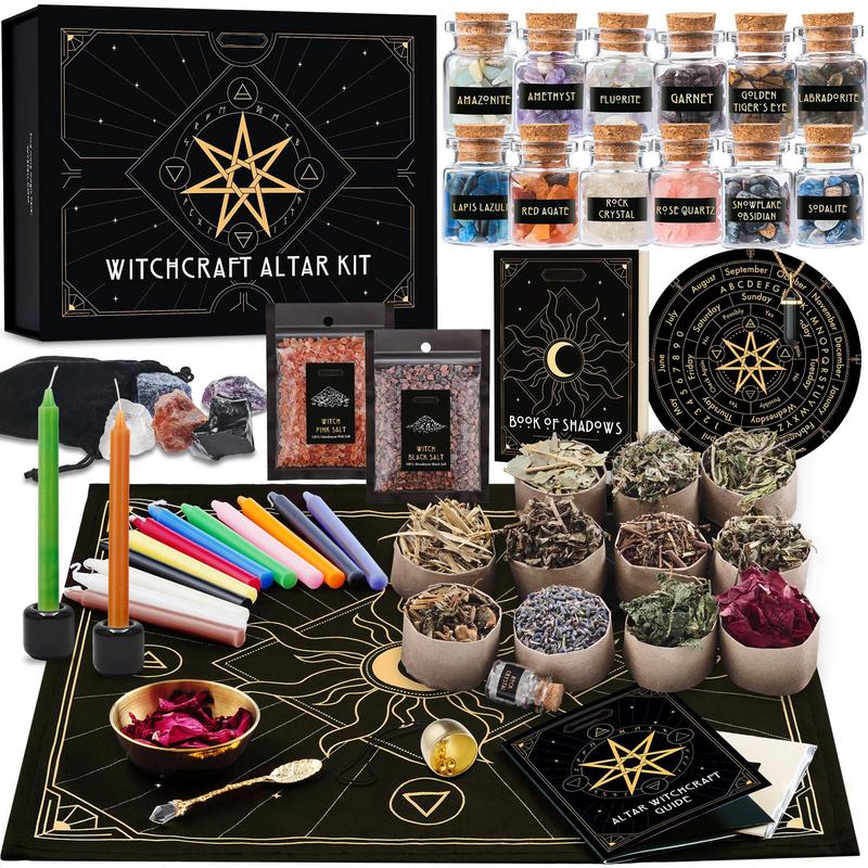 Witchcraft Supplies Witch Stuff Spell Kit 54 60 64PCS, Wiccan Supplies and Tools, Witchy Supplies Include Crystal Candle Amethyst Altar Bowl Witch Bell, Witch Gift Wiccan Starter Kit Altar Supplies Pagan Decor