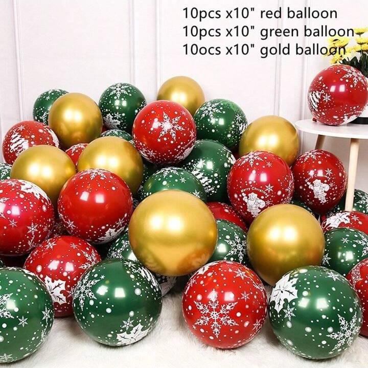 30pcs Christmas Latex Balloon Set - 10inch Golden Green Red Balloons for Party Decoration