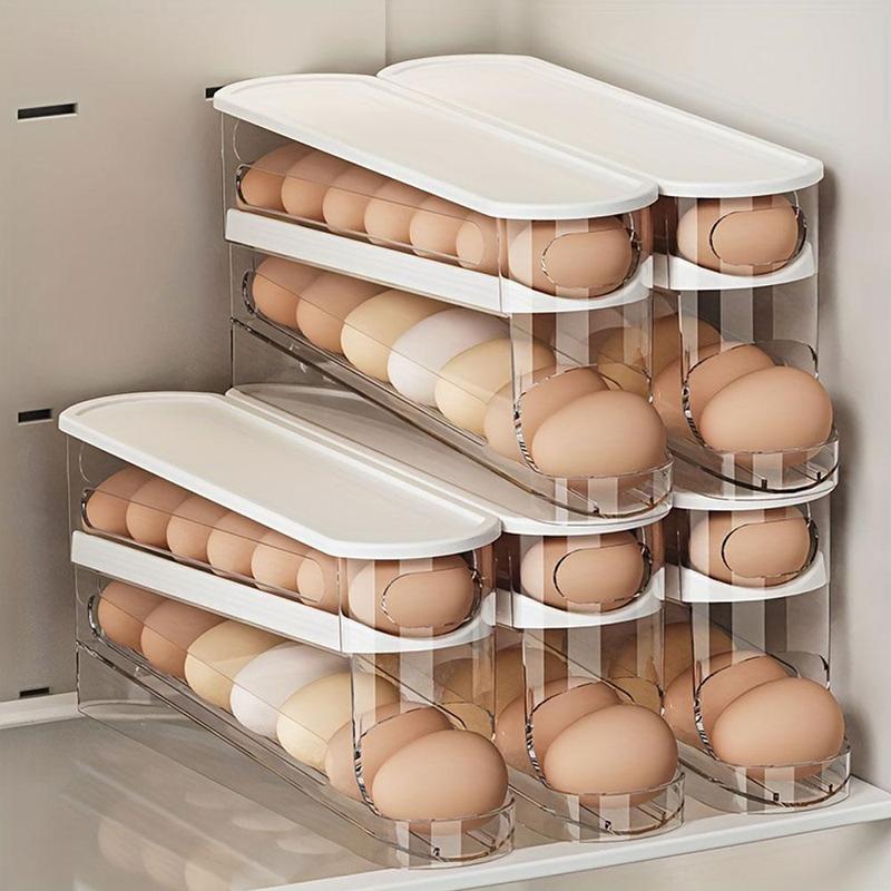 Clear Egg Storage Box, 1 Count Space Saving Rolling Egg Storage Box for Refrigerator Side Door, Durable Plastic Egg Organizer, Kitchen Accessories