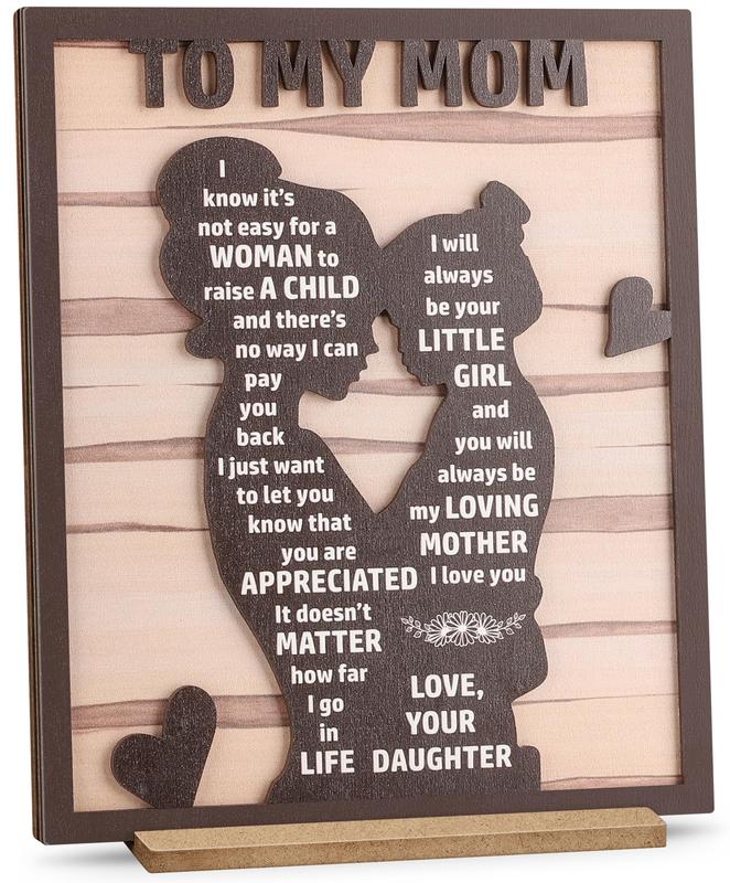 Gifts for Mom from Daughter - Best Mom Ever. Christmas, Birthday, Mother's Day. Best Presents, Wooden Silhouette Sign Plaque