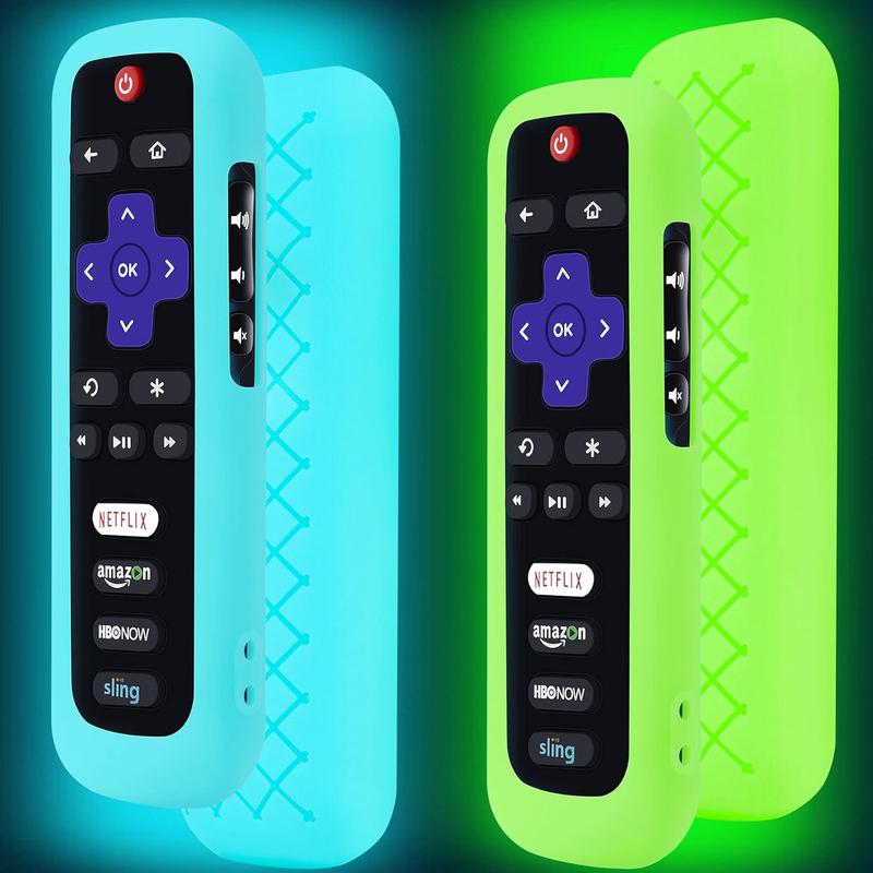 2 Pack Remote Case  Cover for TCL Roku Smart TV Steaming Stick Remote, Silicone Protective Controller Universal Sleeve Skin Glow in The Dark Blue and Green