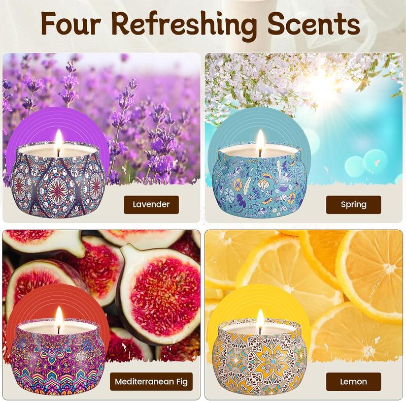 Scented Candle Present Set, 4 Pack 4.4 Oz Scented Candles, 120H Lasting Burn Candles for Home Scented, Soy Wax, Presents for Women, Ideal Presents for Birthday