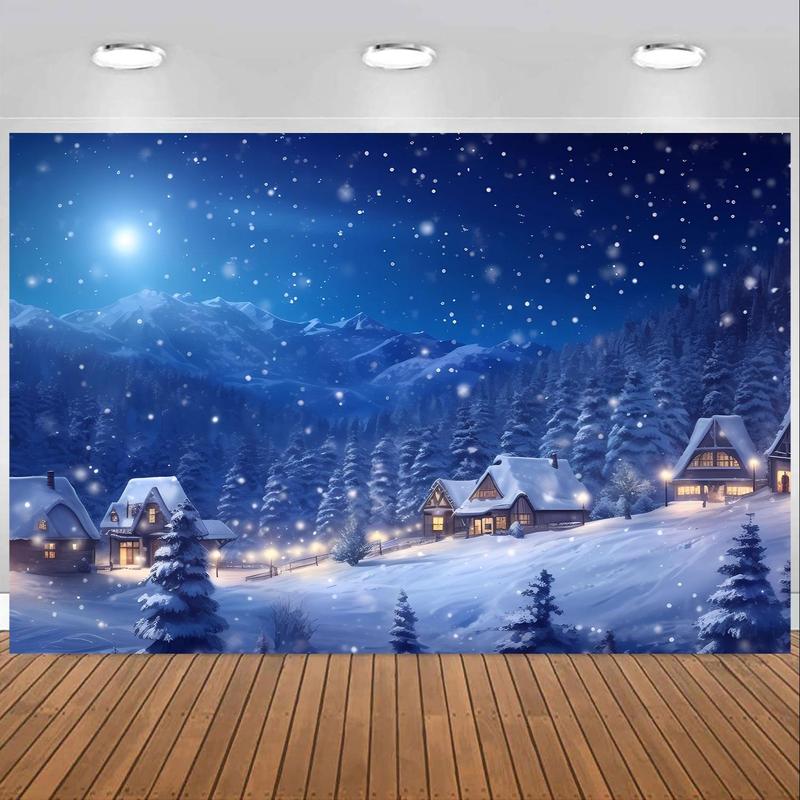 Winter Snow Village Pattern Backdrop, 1 Count Snowy Scene Photography Backdrop, Holiday Photo Background for Christmas New Year Event Party Decorations