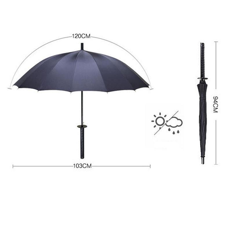 Samurai Umbrella with Decorative Sword Handle and Waterproof Canopy Windproof Rain -Like Straight Design