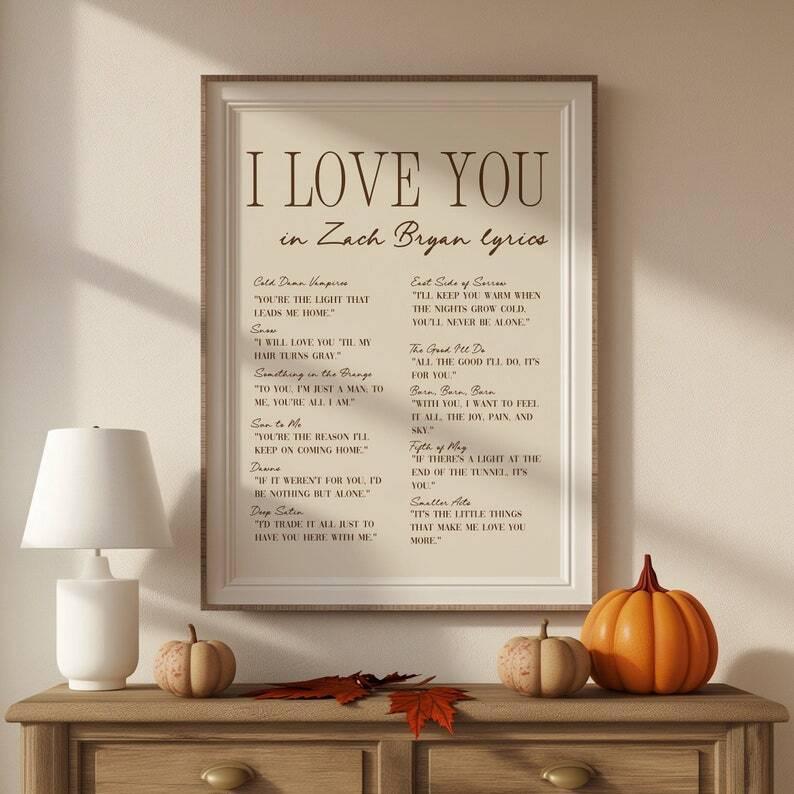 I Love You Lyrics Poster Wall Art Decor Bryan Music Print UNFRAMED