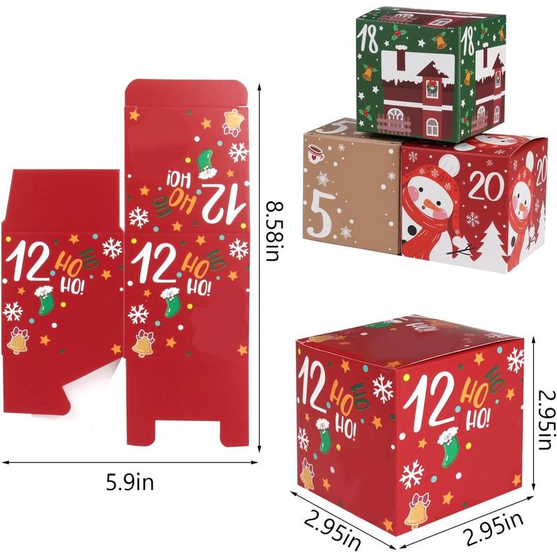 24 Pcs DIY Christmas Advent Calendar Boxes for 2024, 24 Days Countdown Calendar Gift for Adults and K ids Christmas Cardboard Number Boxes Make & Fill Your Own Advent Calendar Boxes Lovely Xmas Party Present