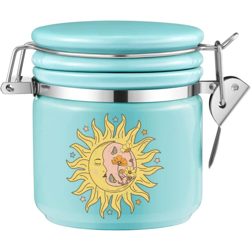 Sun Lunar Smell Proof Jar Half Oz (250ml), Stash Jar Airtight Container - Separate Space for Humidity  Smell Proof Jar Stash Container Cute Storage Box Case, Clay Odor Proof Container, Turquoise