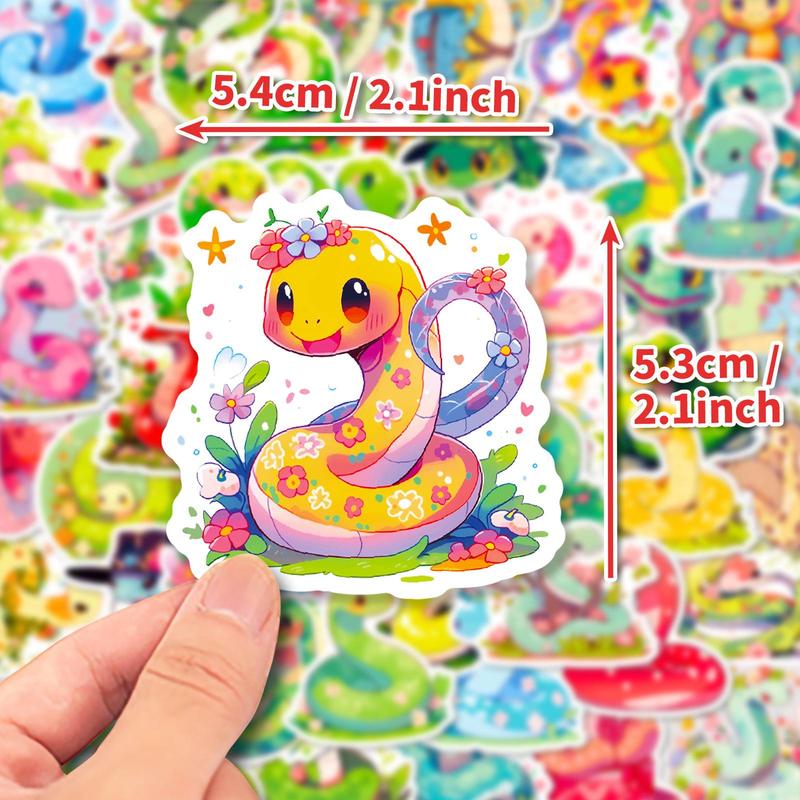 50pcs Cartoon Snake Series Sticker, Waterproof Sticker Pack for Wall Water Bottle Skateboard Helmet Car Bike Luggage Laptop