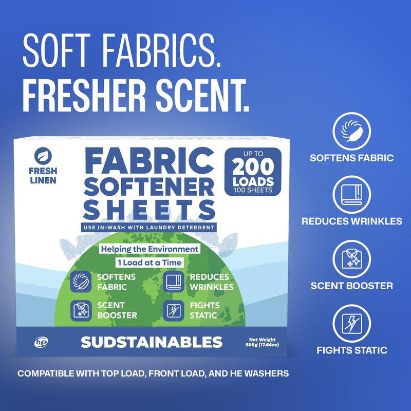 Fabric Softener Sheets for Washer - Fresh Scents, Natural & Eco-Friendly Laundry Softener Sheets