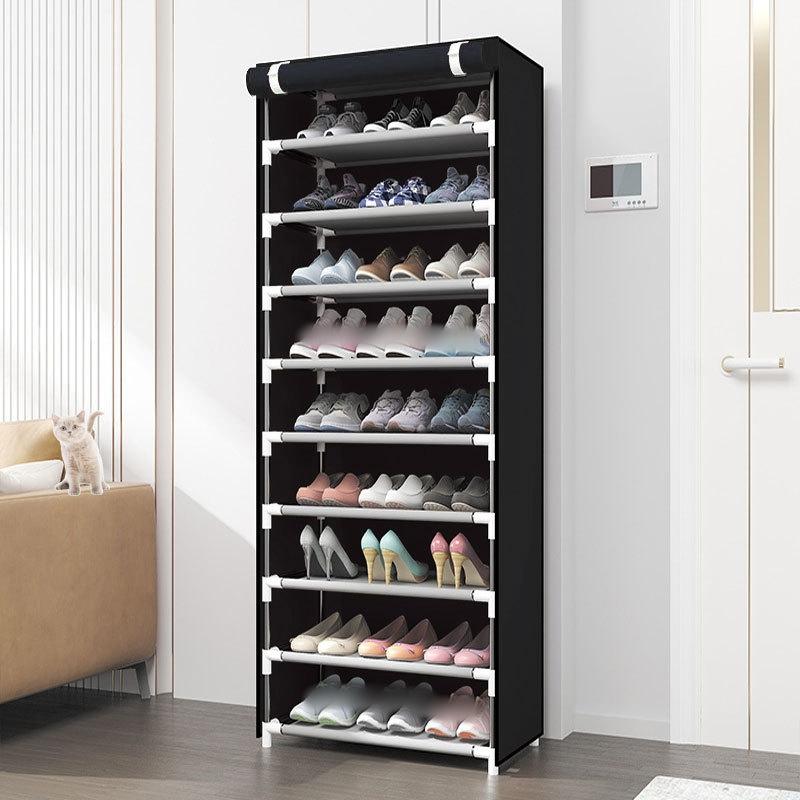 Black non-woven multi-layer steel tube shoe cabinet and shoe rack. Zipperless shoe cabinet for storage and dustproof. Multifunctional shoe rack for home. Increased capacity. Exquisite and beautiful. Large built-in space.