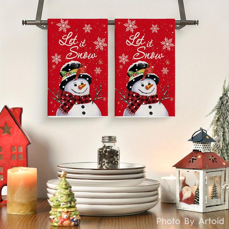 Snowman Let It Snow Winter Kitchen Towels Dish Towels, 18x26 Inch Seasonal Christmas Room Funky Home Decoration Hand Towels Set of 2