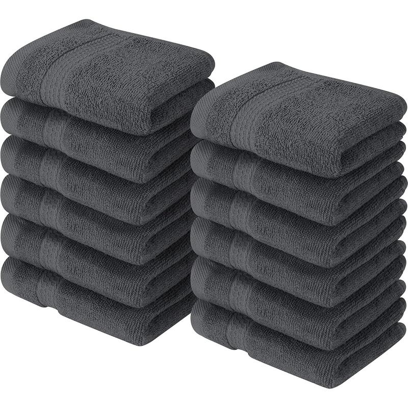 Towels [12 Pack Premium Wash Cloths Set (12 x 12 Inches) 100% Cotton Ring Spun, Highly Absorbent and Soft Feel Essential Washcloths for Bathroom, Spa, Gym, and Face Towel (Grey)