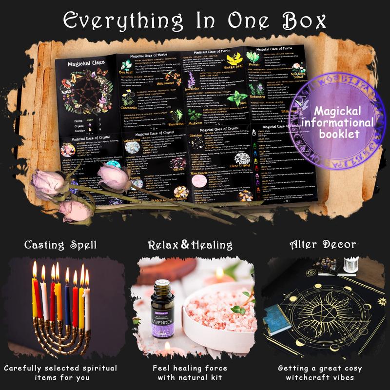 Witchcraft Supplies Witch Stuff Spell Kit 54 60 64PCS, Wiccan Supplies and Tools, Witchy Supplies Include Crystal Candle Amethyst Altar Bowl Witch Bell, Witch Gift Wiccan Starter Kit Altar Supplies Pagan Decor