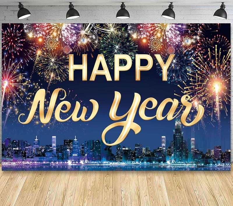 Happy  Year Fabric Sign Poster Banner Backdrop with  for  Year Photo Booth Background Party Decorations