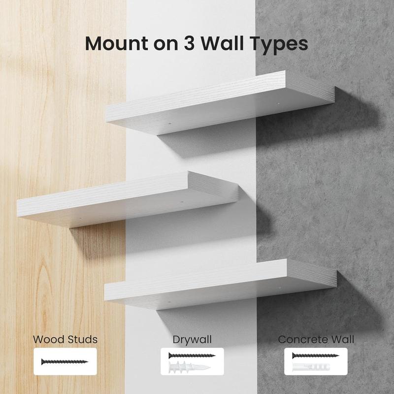 Floating Shelves, Wall Shelves for Bathroom Living Room Bedroom Kitchen Decor, White Shelves with Invisible Brackets Set of 3 Matte Mdf - 5.5