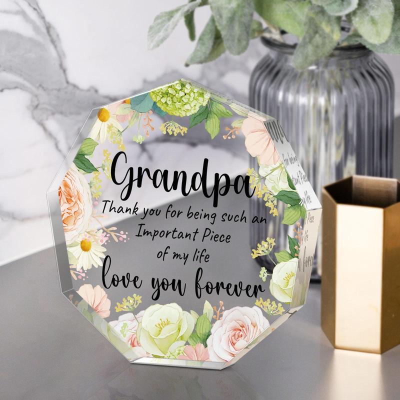 Flower Pattern Acrylic Plaque, 1 Count Grandpa Birthday Gift, Creative Birthday Gift for Grandpa, Emotional Connection Gift, Thanksgiving Gift