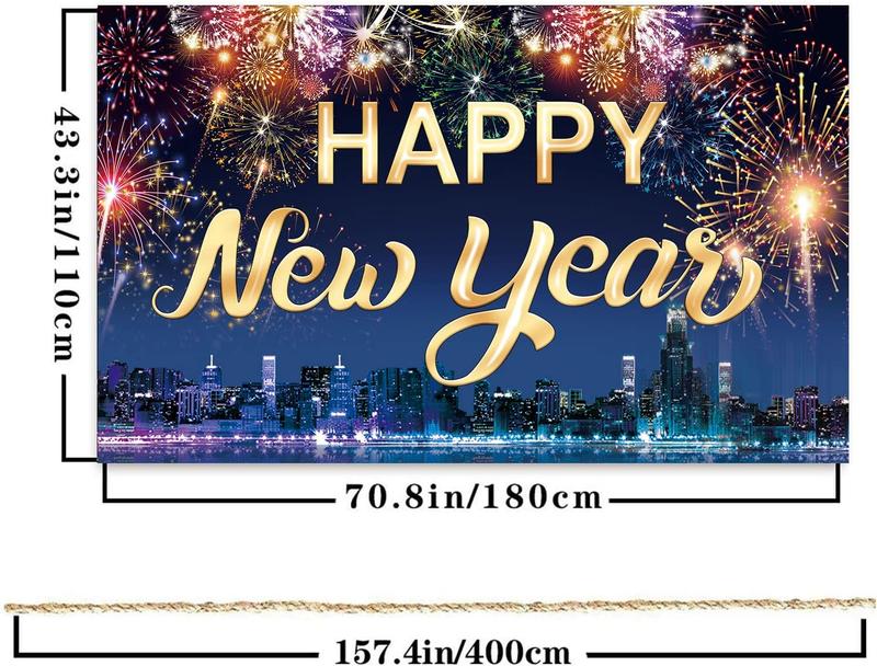 Happy  Year Fabric Sign Poster Banner Backdrop with  for  Year Photo Booth Background Party Decorations