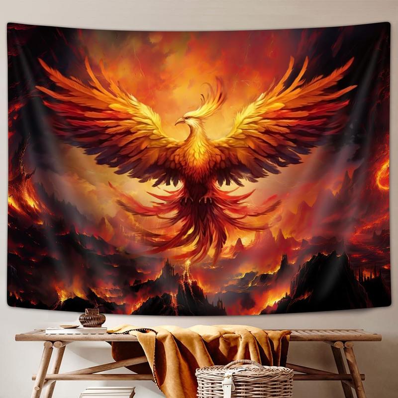 Fantasy Phoenix Bird Large Tapestry for Men, Red Anime Animal Hippie Tapestry Wall Hanging for Bedroom, Aesthetic Cool Tapestry Beach Blanket College Dorm Home Decor (80