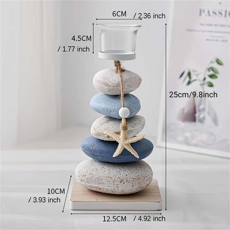 Random Color Stone & Starfish & Shell Design Candle Holder, 1 Count Mediterranean Style Decorative Candle, Desktop Decoration for Home Living Room Bedroom, without Candle