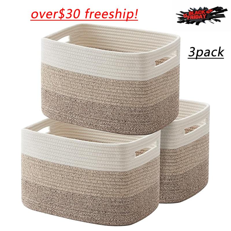 3 Pack Storage Basket, Woven Baskets For Storage, Cotton Rope Basket For Toys, Towel Baskets For Bathroom   14.7