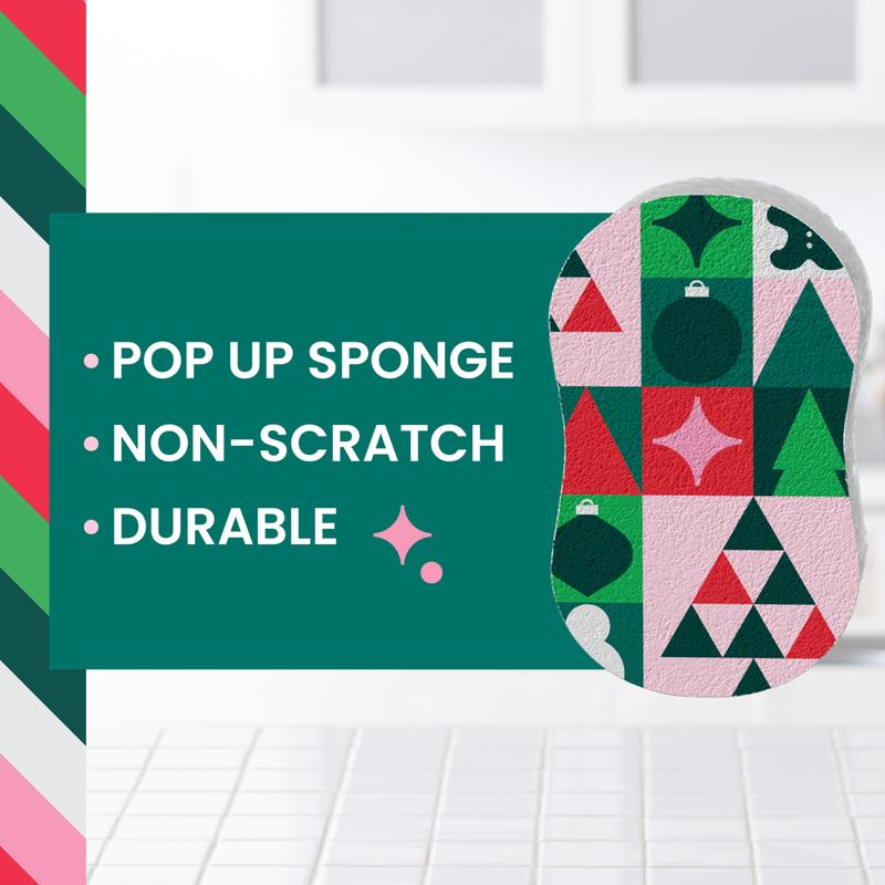 Merry & Brite Holiday Kit - Includes 6 Pop-Up Sponges, 4 Dobie Scrubbing Pads and 2 Tree Shaped Heavy-Duty Scrub Sponge