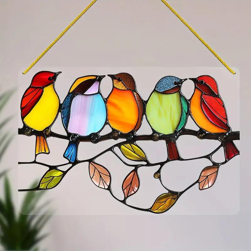 Bird Pattern Window Hanging Deocration, Colorful Bird Acrylic Hanging Decorative Sign, Exquisite Gift, Home Decoration, Office Decoration