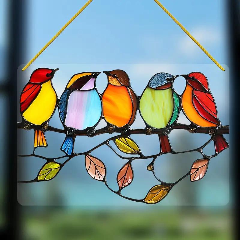 Bird Pattern Window Hanging Deocration, Colorful Bird Acrylic Hanging Decorative Sign, Exquisite Gift, Home Decoration, Office Decoration